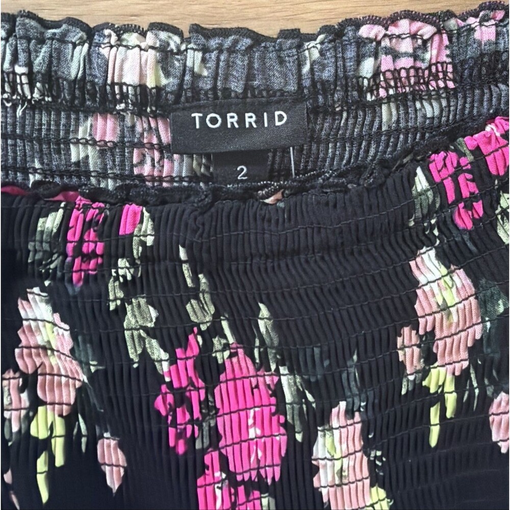 NWT Torrid Black Pink Floral Smock Midi Dress 2 Milkmaid Peasant Puff 3/4 Sleeve - Picture 7 of 16